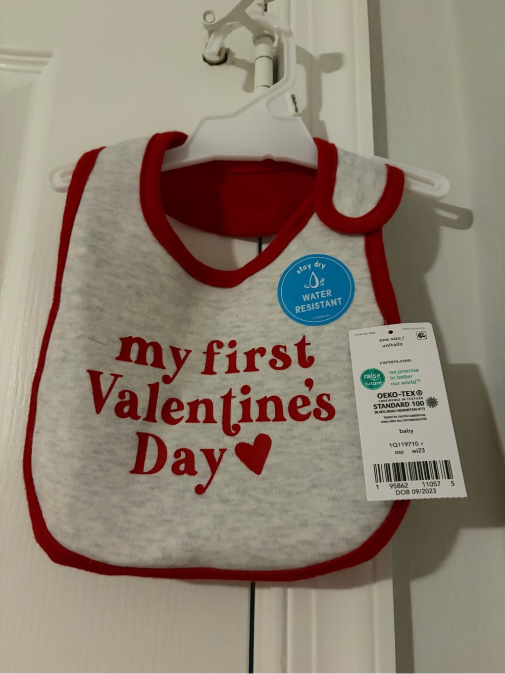 Carter's Bib with Red Trim and Valentine Print